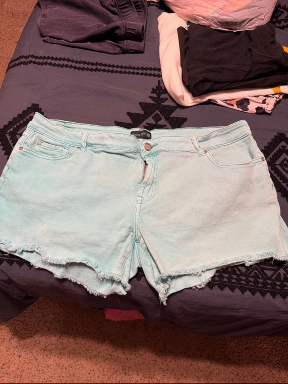 Women's turquoise Denim Cutoff Shorts with Frayed Hem